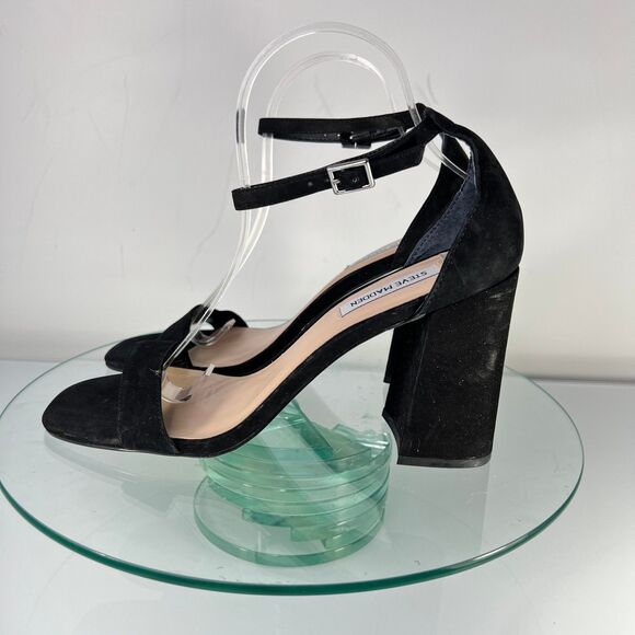 Steve Madden Dillion Block Heel Sandals Black Suede nubuck ankle strap 10 - Picture 6 of 11